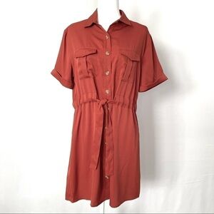 Song Of Style Burnt Orange Button Down Shirt Dress With Tie - Size L